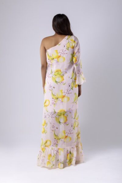 Lemon Print One Shoulder Dress