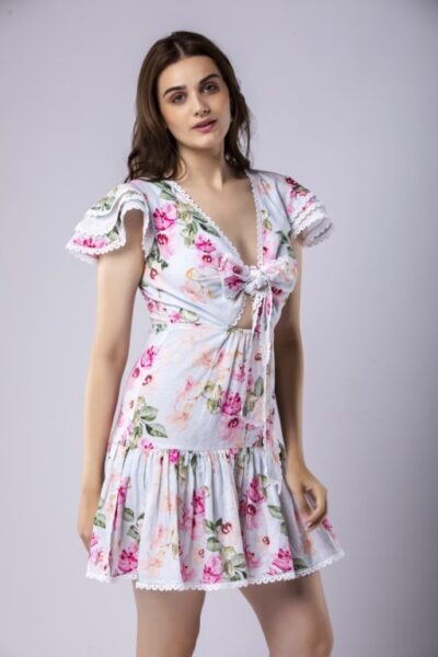 Linen Front Bow Tie Up Dress