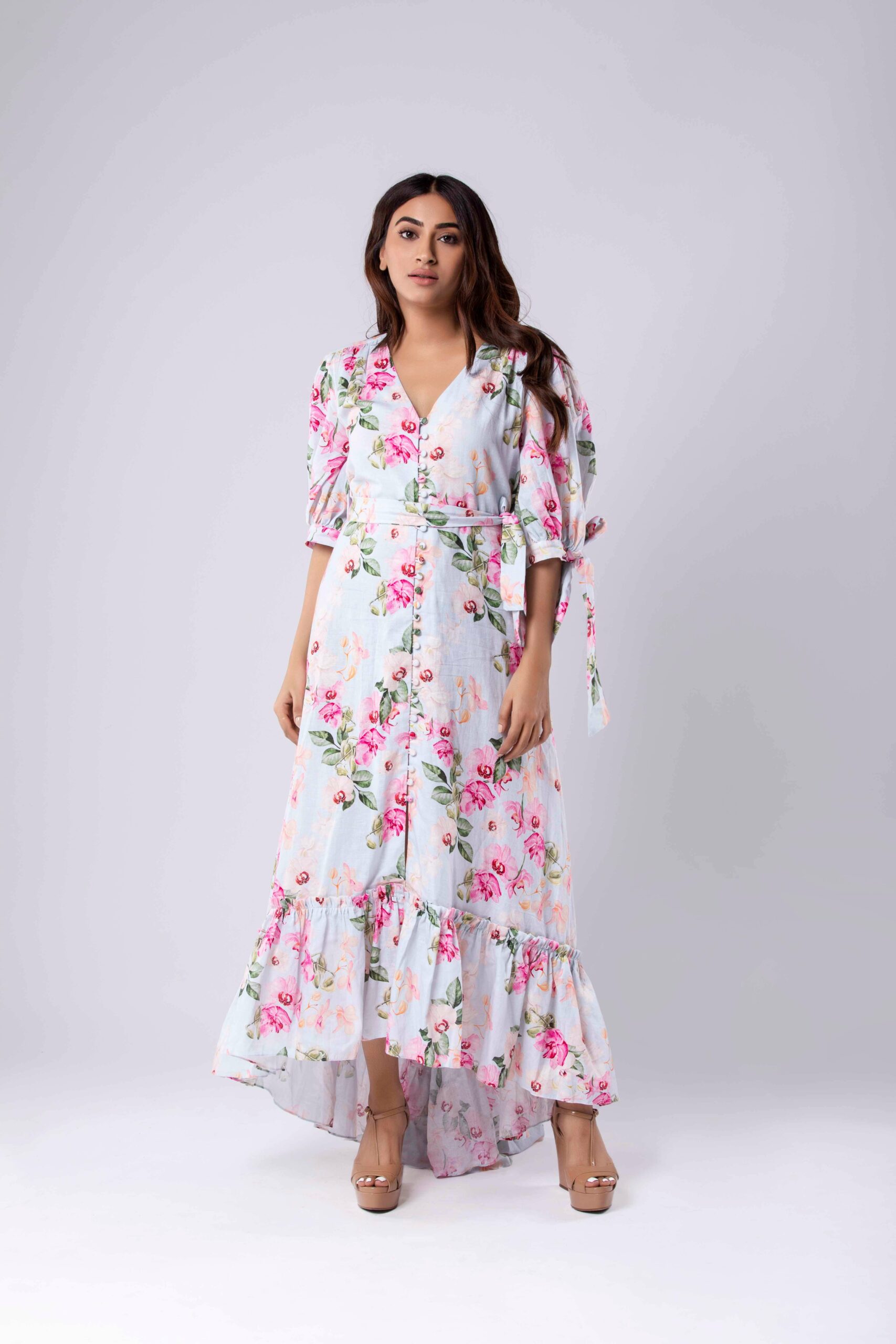 Floral Linen Dresses - Taangerine Tiger