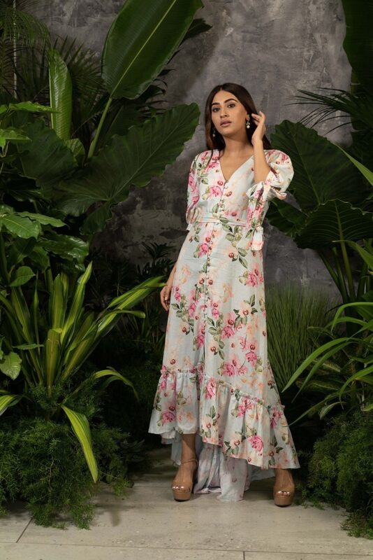 long floral dress for wedding guest